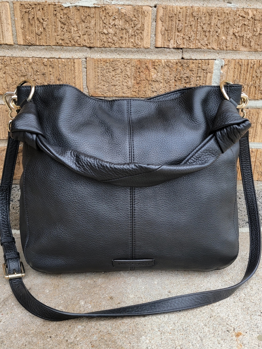 Vince Camuto Dian Black Leather Knot Medium Convertible Hobo